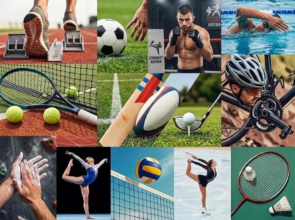 Collage multi-sports — football, natation, combat, tennis, cyclisme et plus